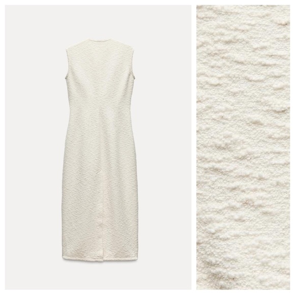 NWT. Zara ZW Collection Ecru Cotton Blend Textured Shift Midi Dress. Size M. - Picture 7 of 14